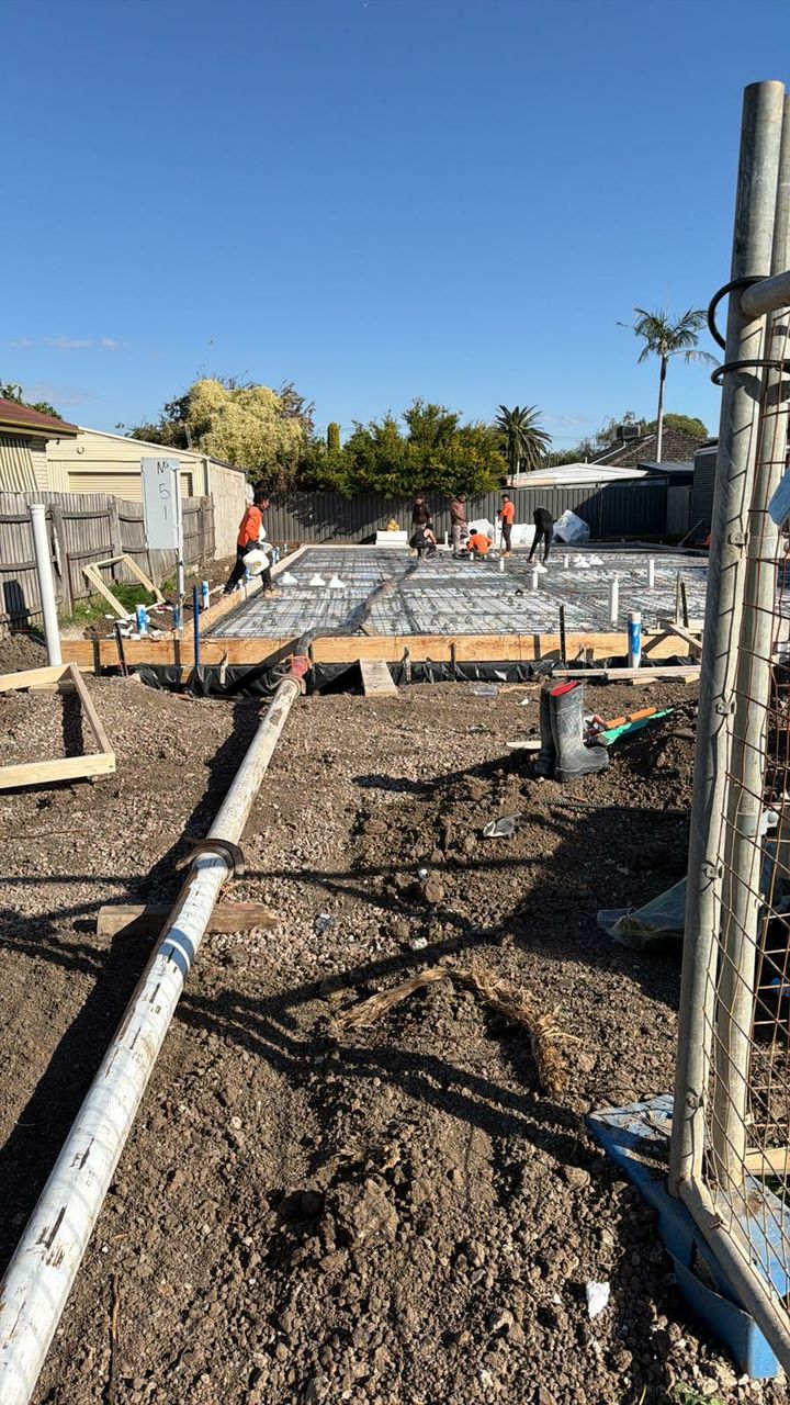 Concrete pumping team on site